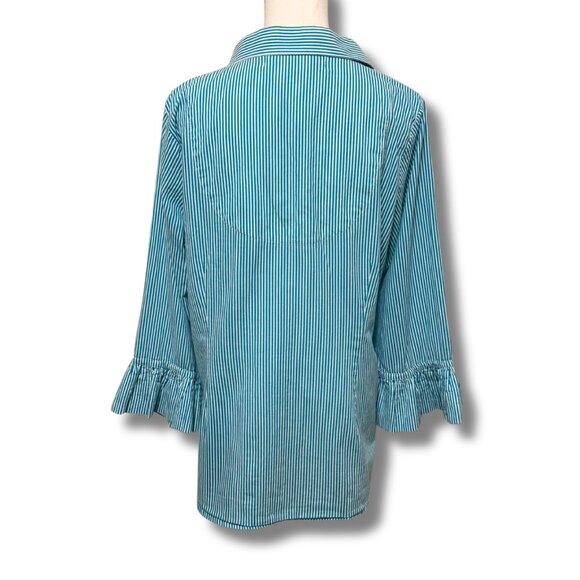 Gretchen Scott Ruffle Sleeve Priss Blouse – Striped Coastal Chic Top Size XL - Picture 3 of 5